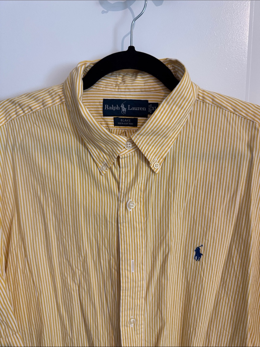 Ralph Lauren Yellow and White Narrow-Striped Button-Down Shirt with Navy Pony